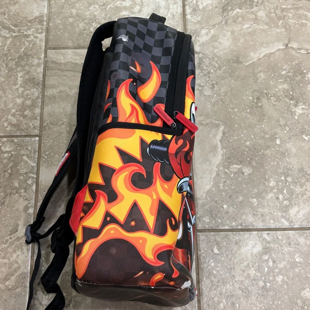 Sprayground Limited Edition Money Bear Motorcycle Flame Backpack Checkered Red